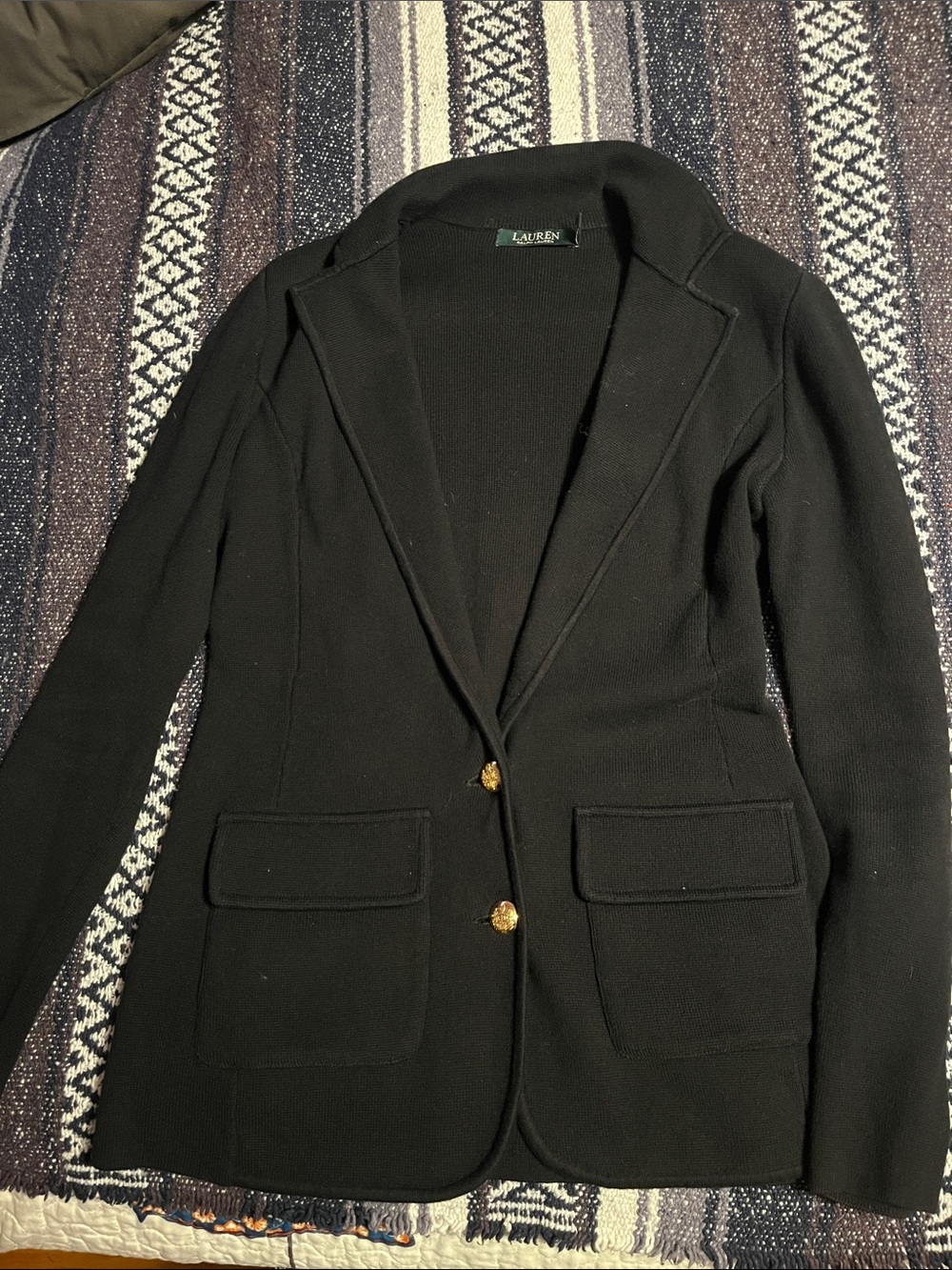 Lauren Ralph Lauren Black Knit Blazer with Gold-Tone Buttons